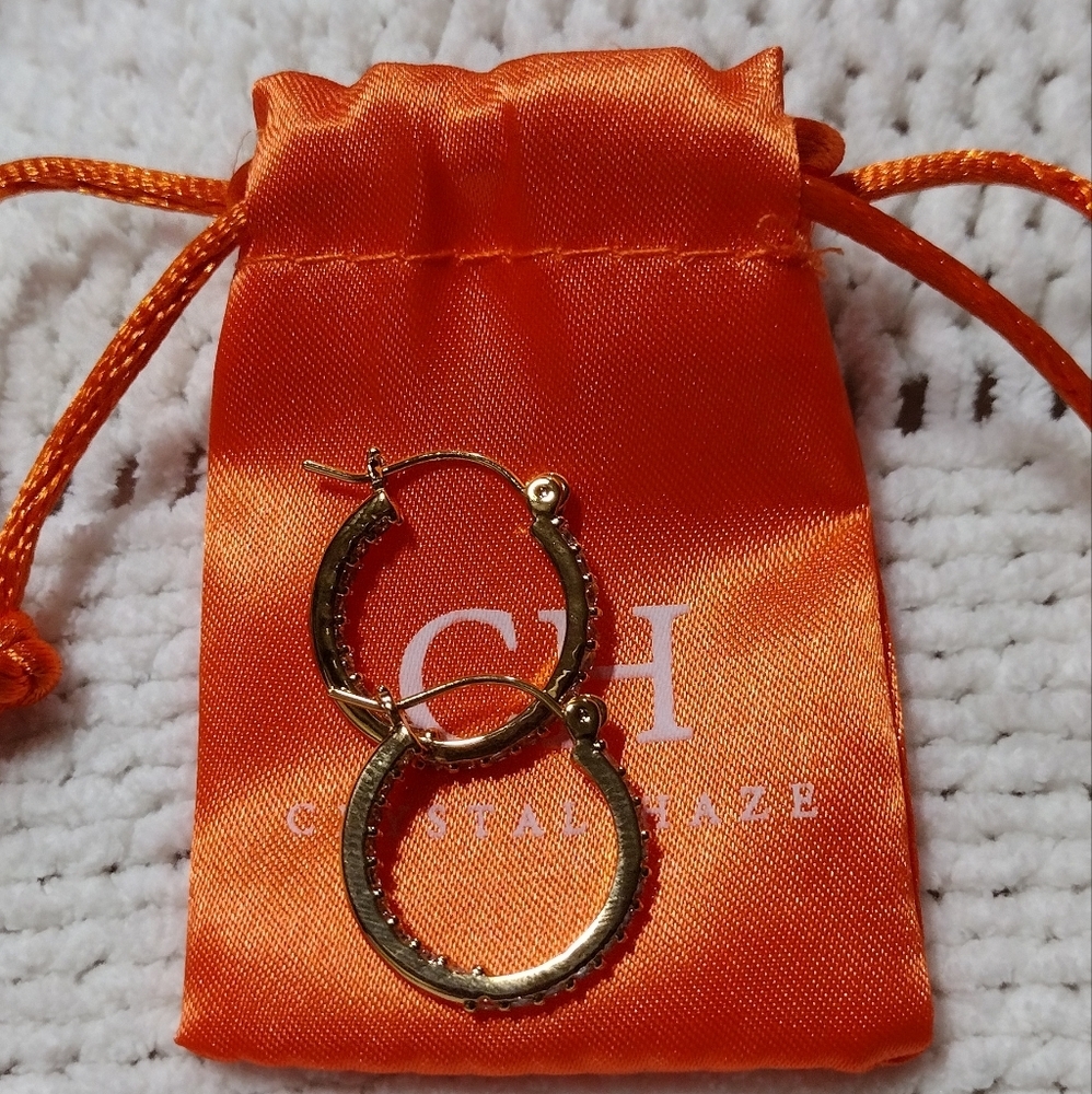 Crystal Haze 18k Gold Plated Brass and Clear‎ CZ Mini Serena Hoop Earrings - Picture 6 of 6